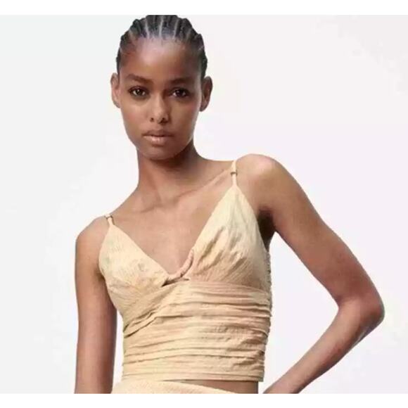 Zara Yellow Striped Crop Top Tank Boho Beach Summer Size Small EUC!! - Picture 1 of 4